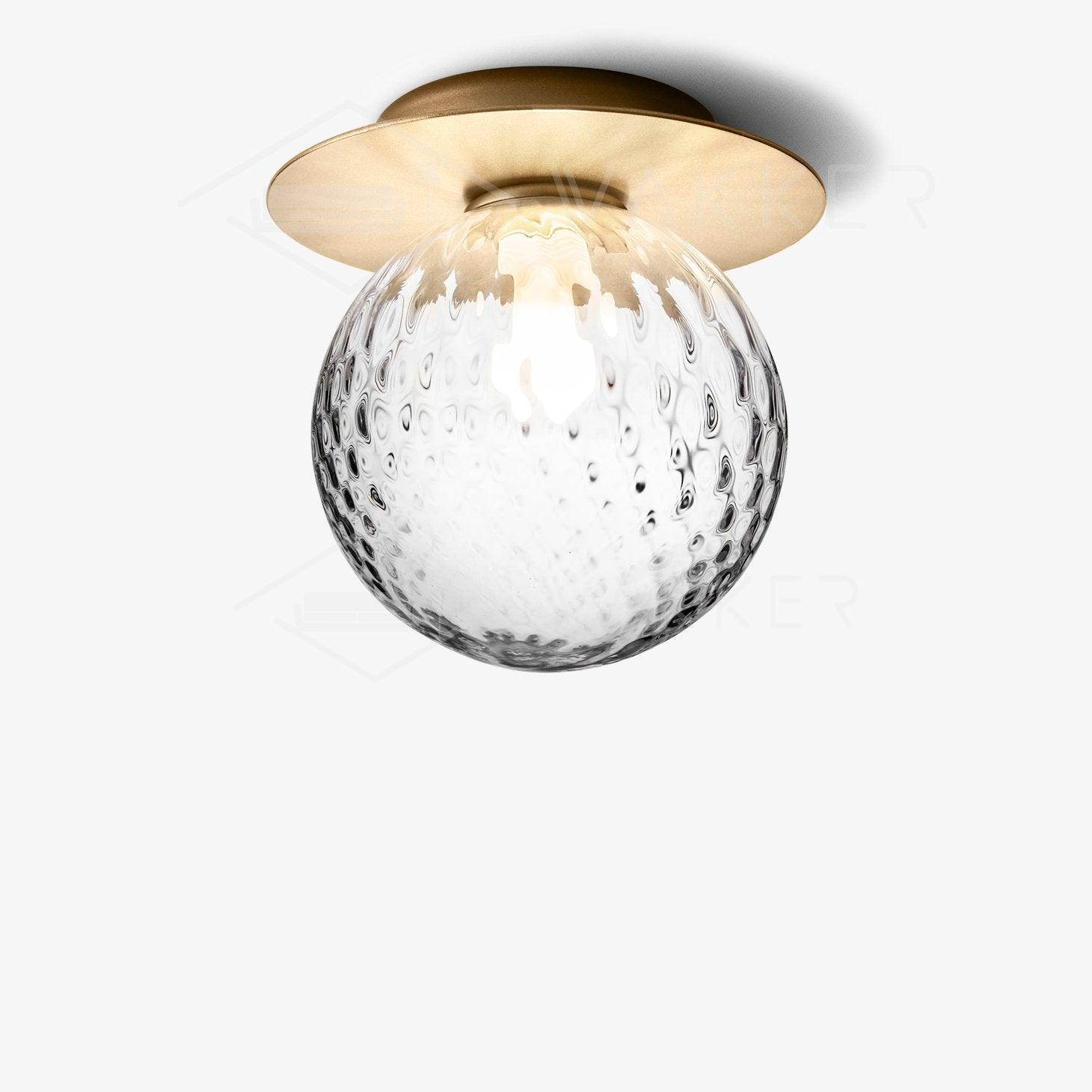 Modern Glass Globe Wall Sconce and Ceiling Lamp with Brass Metal Disc for Elegant Interior Decor