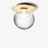 Modern Glass Globe Wall Sconce and Ceiling Lamp with Brass Metal Disc for Elegant Interior Decor
