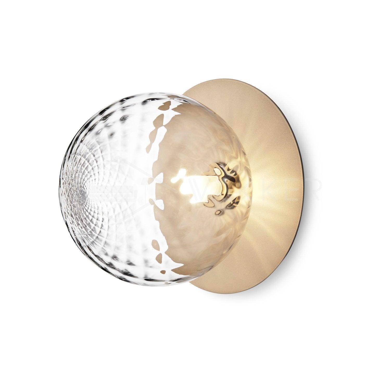 Modern Glass Globe Wall Sconce and Ceiling Lamp with Brass Metal Disc for Elegant Interior Decor