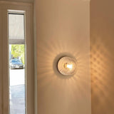 Modern Glass Globe Wall Sconce and Ceiling Lamp with Brass Metal Disc for Elegant Interior Decor