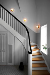 Modern Glass Globe Wall Sconce and Ceiling Lamp with Brass Metal Disc for Elegant Interior Decor