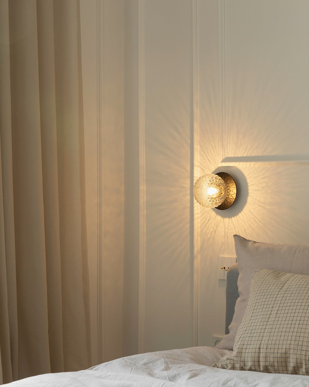 Modern Glass Globe Wall Sconce and Ceiling Lamp with Brass Metal Disc for Elegant Interior Decor
