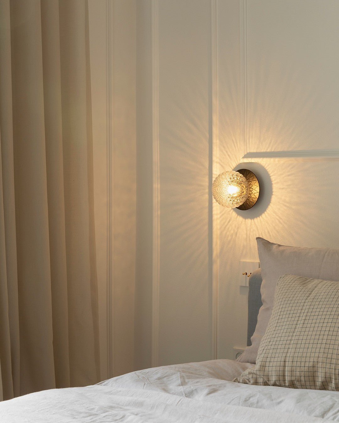 Modern Glass Globe Wall Sconce and Ceiling Lamp with Brass Metal Disc for Elegant Interior Decor