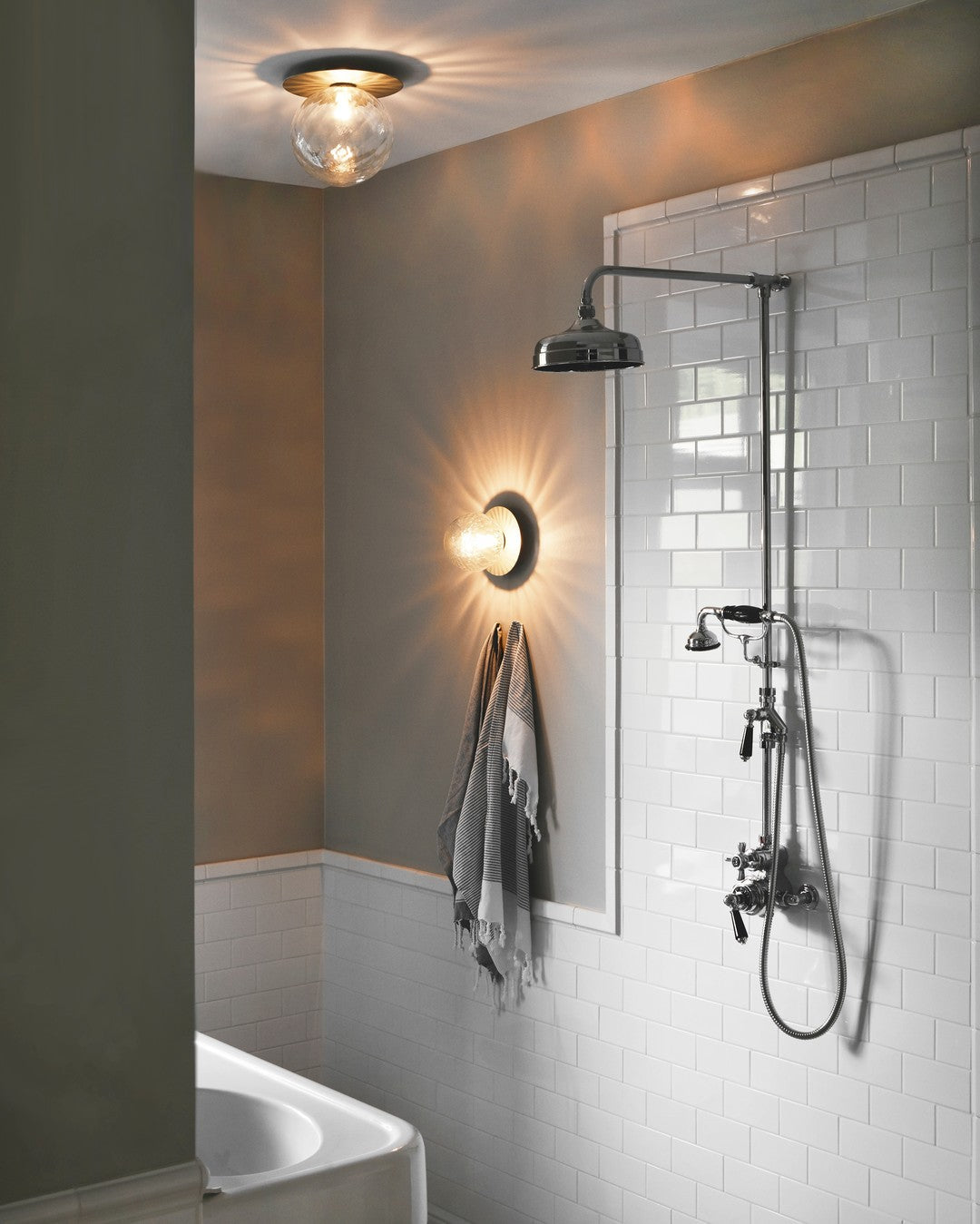 Modern Glass Globe Wall Sconce and Ceiling Lamp with Brass Metal Disc for Elegant Interior Decor