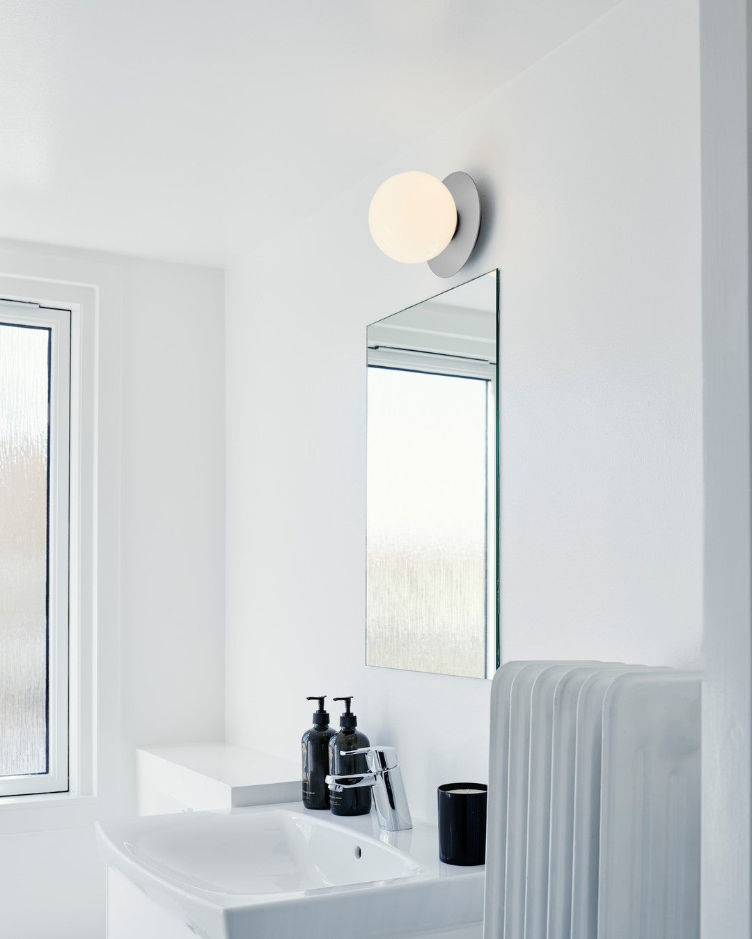 Modern Glass Globe Wall Sconce and Ceiling Lamp with Brass Metal Disc for Elegant Interior Decor