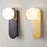 Modern Glass Globe Wall Sconce Set of 2 Minimalist Brass and Black Indoor Vanity Lighting