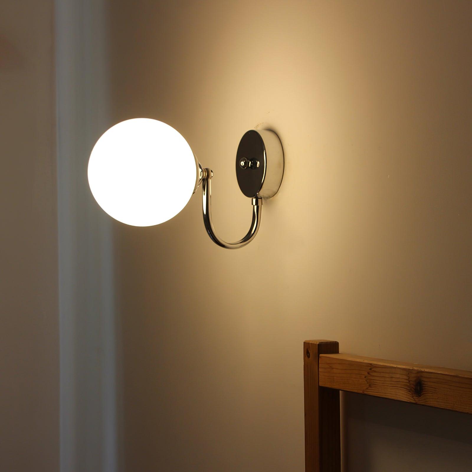 Modern Glass Globe Wall Sconce Set of 2 Minimalist Indoor Chrome Light Fixture