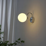 Modern Glass Globe Wall Sconce Set of 2 Minimalist Indoor Chrome Light Fixture