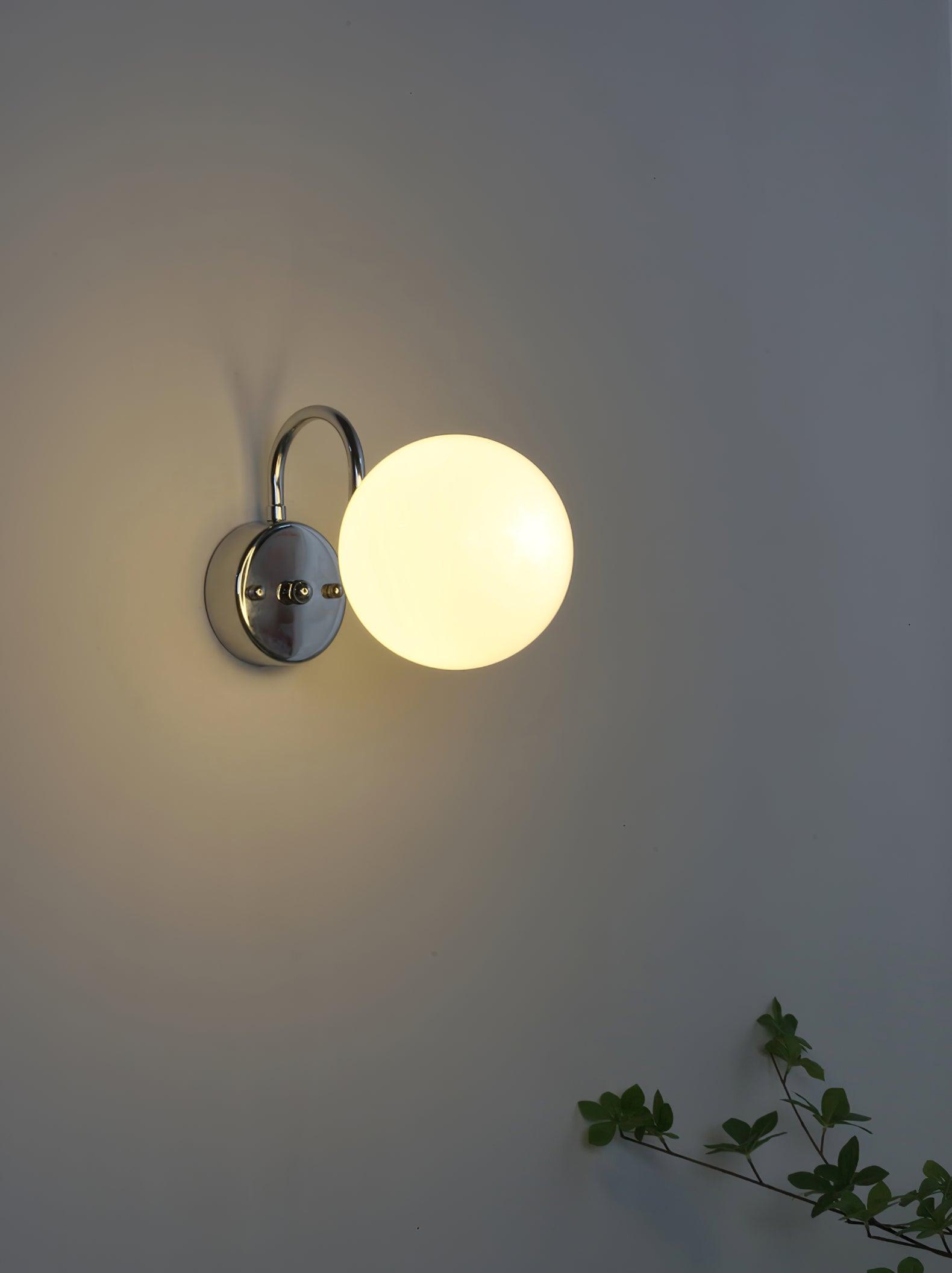 Modern Glass Globe Wall Sconce Set of 2 Minimalist Indoor Chrome Light Fixture