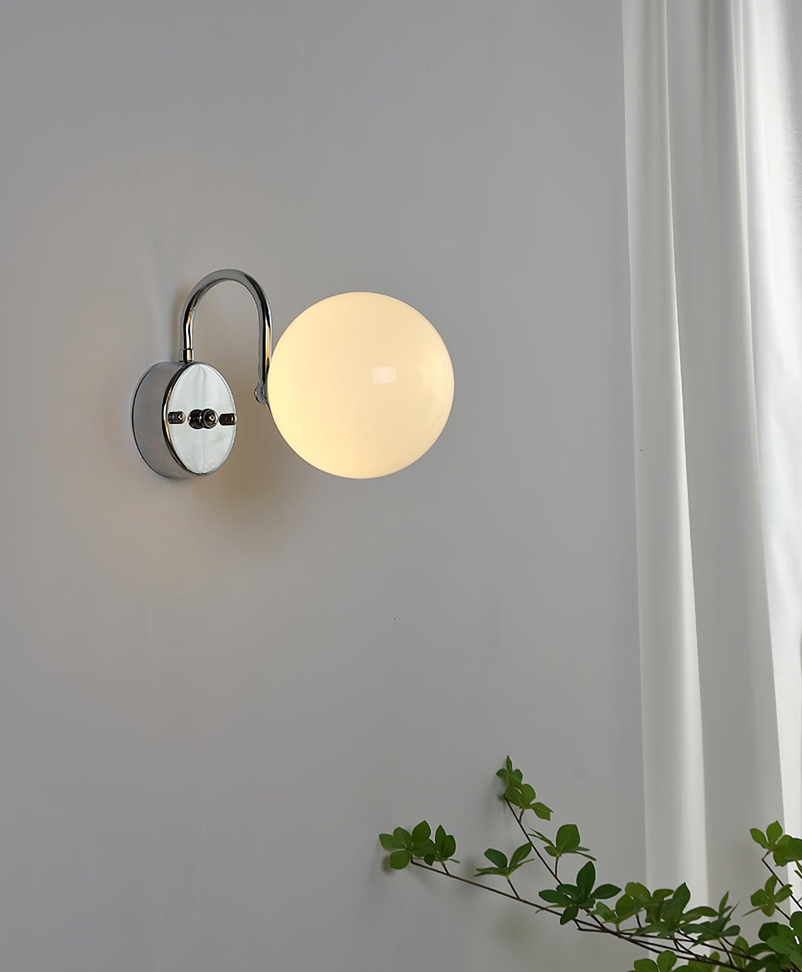 Modern Glass Globe Wall Sconce Set of 2 Minimalist Indoor Chrome Light Fixture