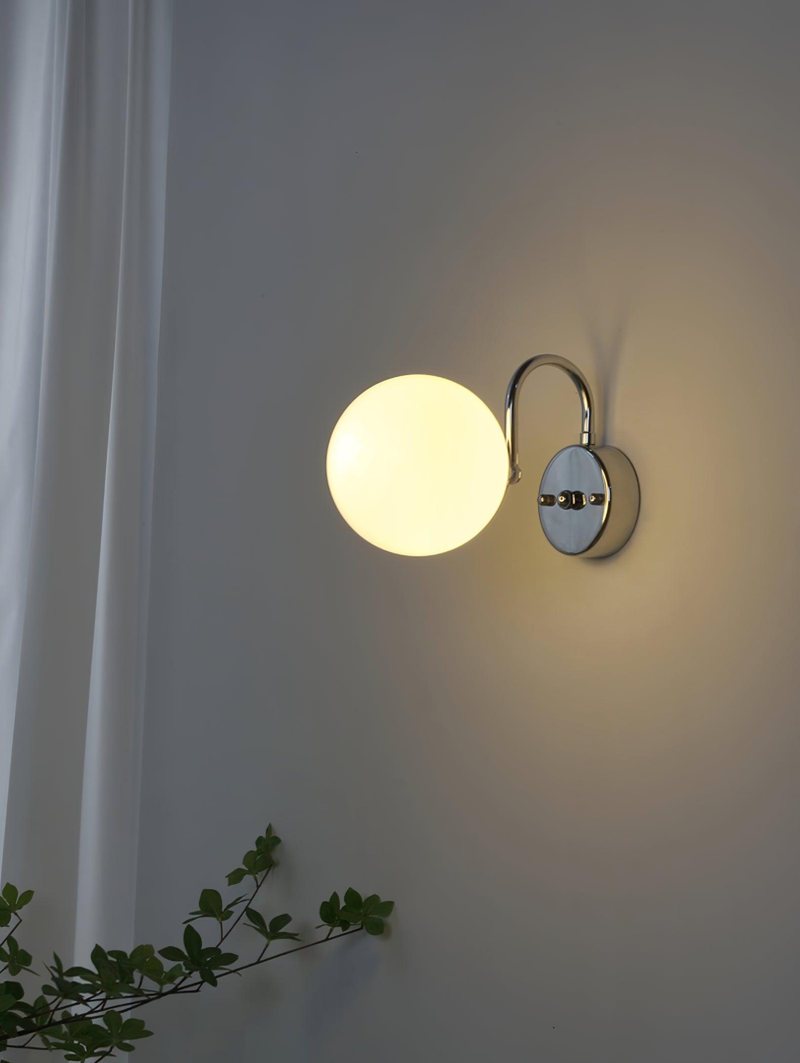 Modern Glass Globe Wall Sconce Set of 2 Minimalist Indoor Chrome Light Fixture
