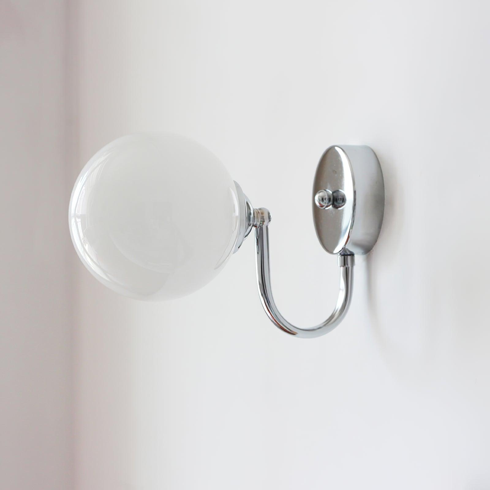 Modern Glass Globe Wall Sconce Set of 2 Minimalist Indoor Chrome Light Fixture