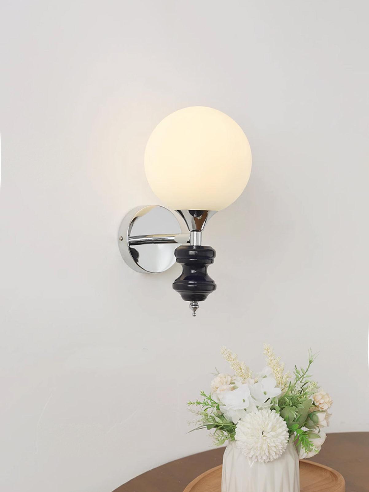Modern Glass Globe Wall Sconce with Blue and Chrome Metal Frame Set of 2