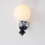 Modern Glass Globe Wall Sconce with Blue and Chrome Metal Frame Set of 2