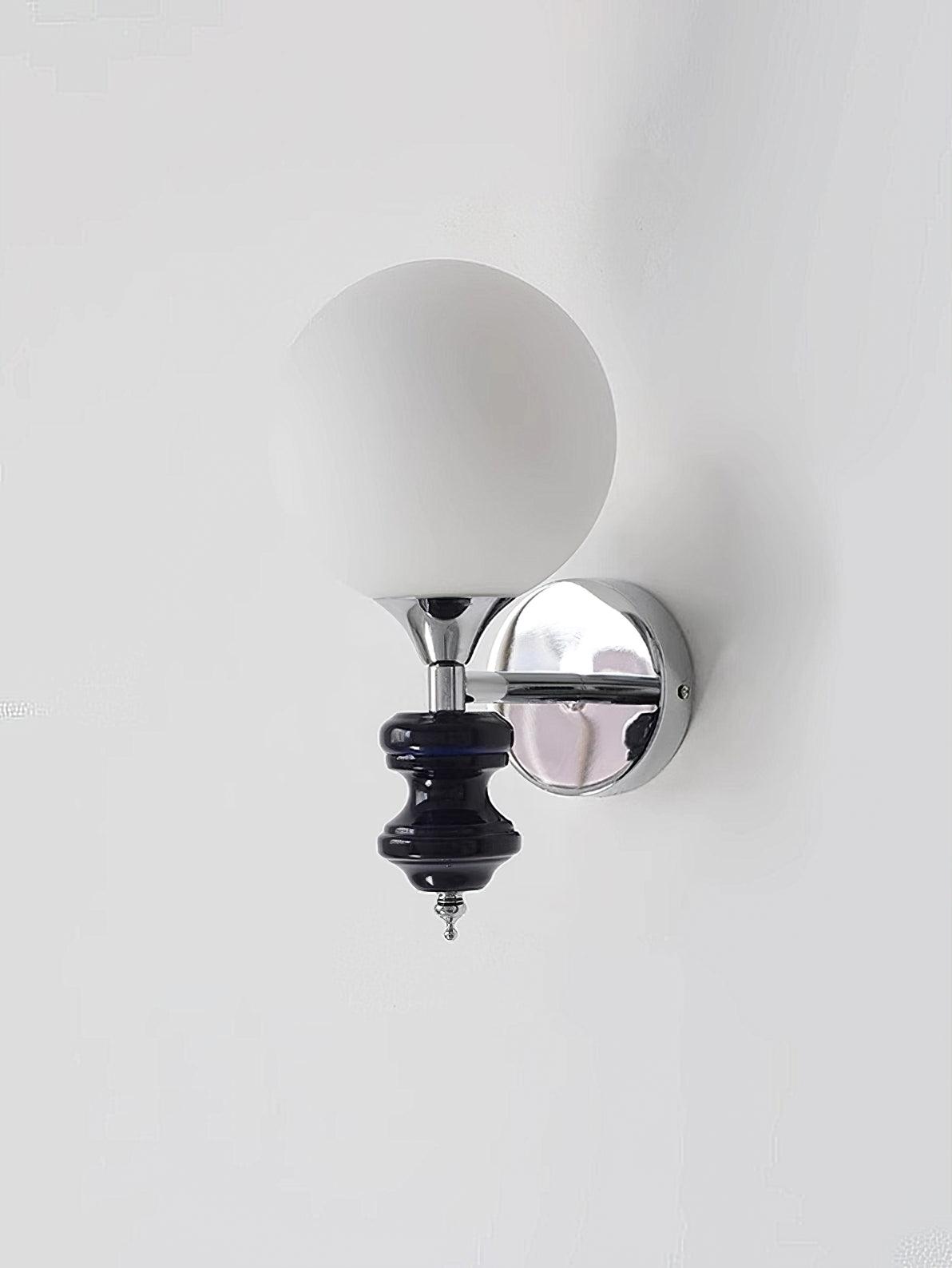 Modern Glass Globe Wall Sconce with Blue and Chrome Metal Frame Set of 2