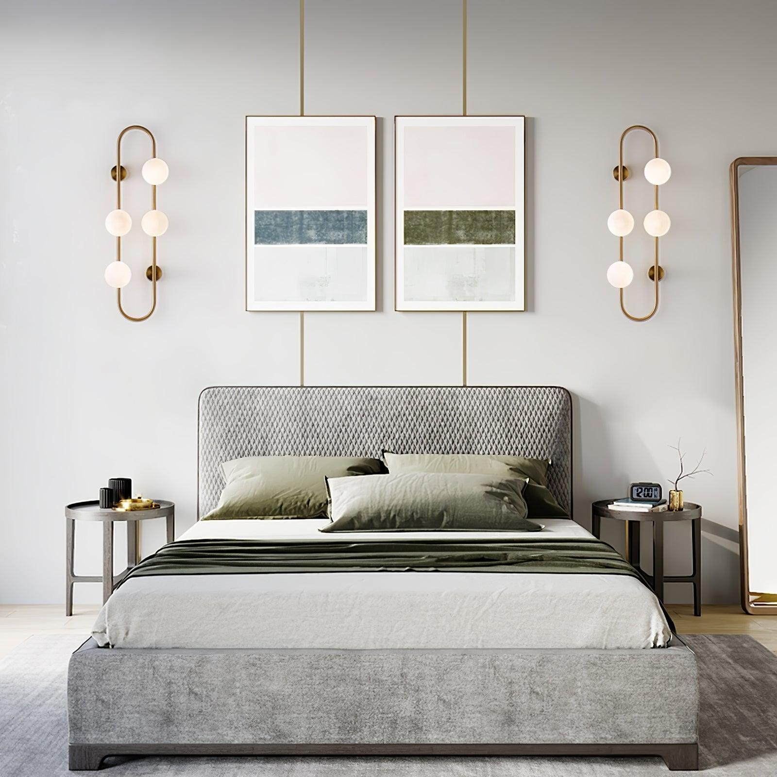 Modern Glass Globe Wall Sconce with Gold Metal Branch and Vertical Hanging Rod