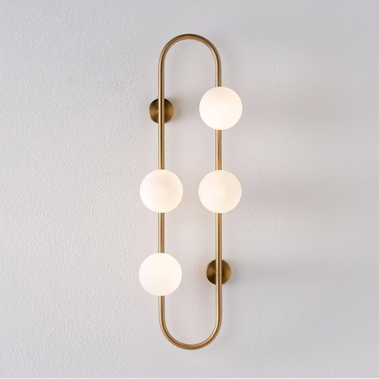 Modern Glass Globe Wall Sconce with Gold Metal Branch and Vertical Hanging Rod
