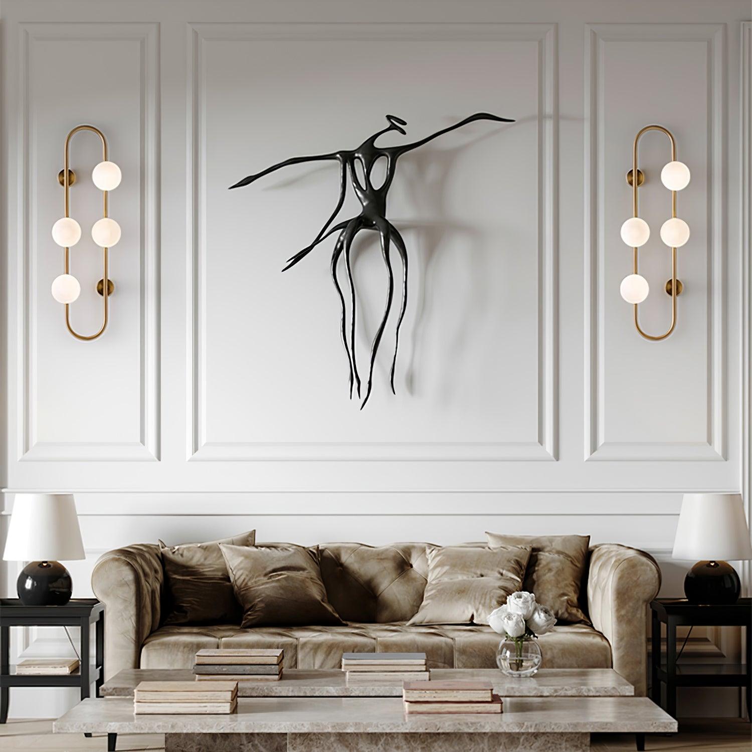 Modern Glass Globe Wall Sconce with Gold Metal Branch and Vertical Hanging Rod