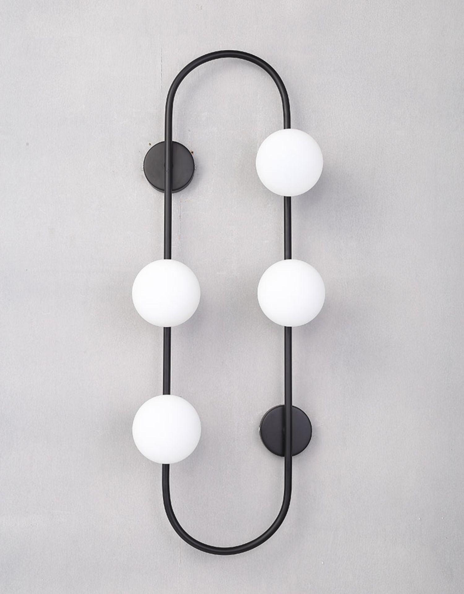 Modern Glass Globe Wall Sconce with Gold Metal Branch and Vertical Hanging Rod