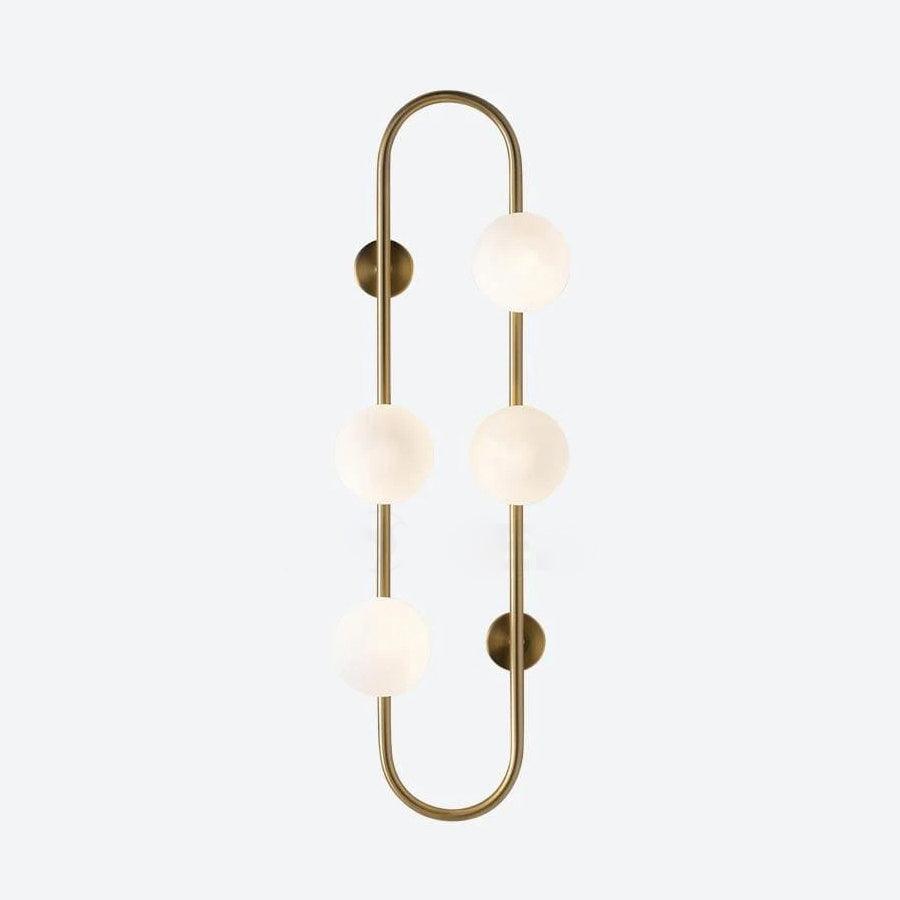 Modern Glass Globe Wall Sconce with Gold Metal Branch and Vertical Hanging Rod