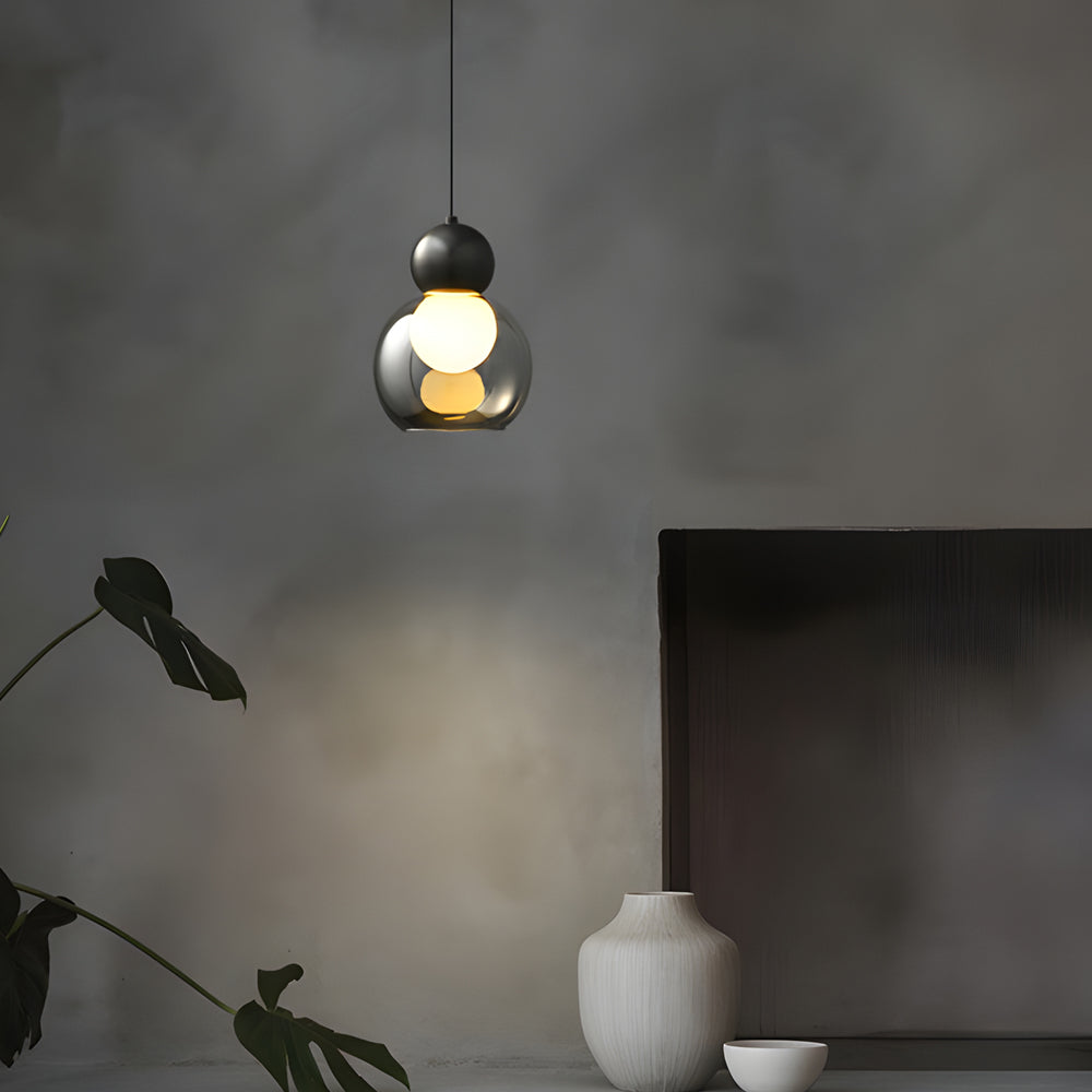Modern Glass Gourd Pendant Light Luxury Copper Hanging Lamp with 3 Step Dimming