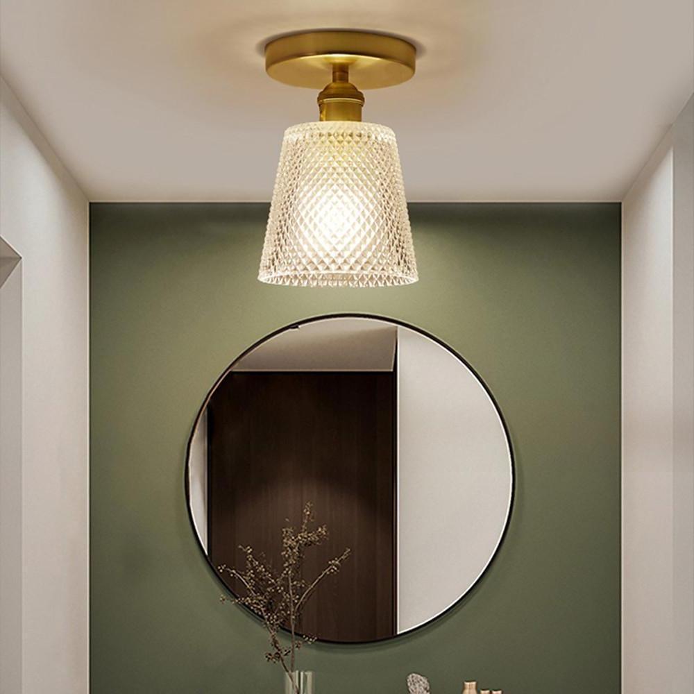 Modern Glass Lantern Pendant Light Industrial Copper Hanging Fixture for Hallway and Bedroom