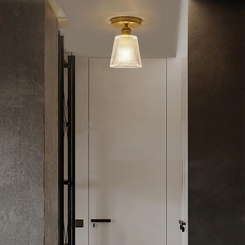 Modern Glass Lantern Pendant Light Industrial Copper Hanging Fixture for Hallway and Bedroom