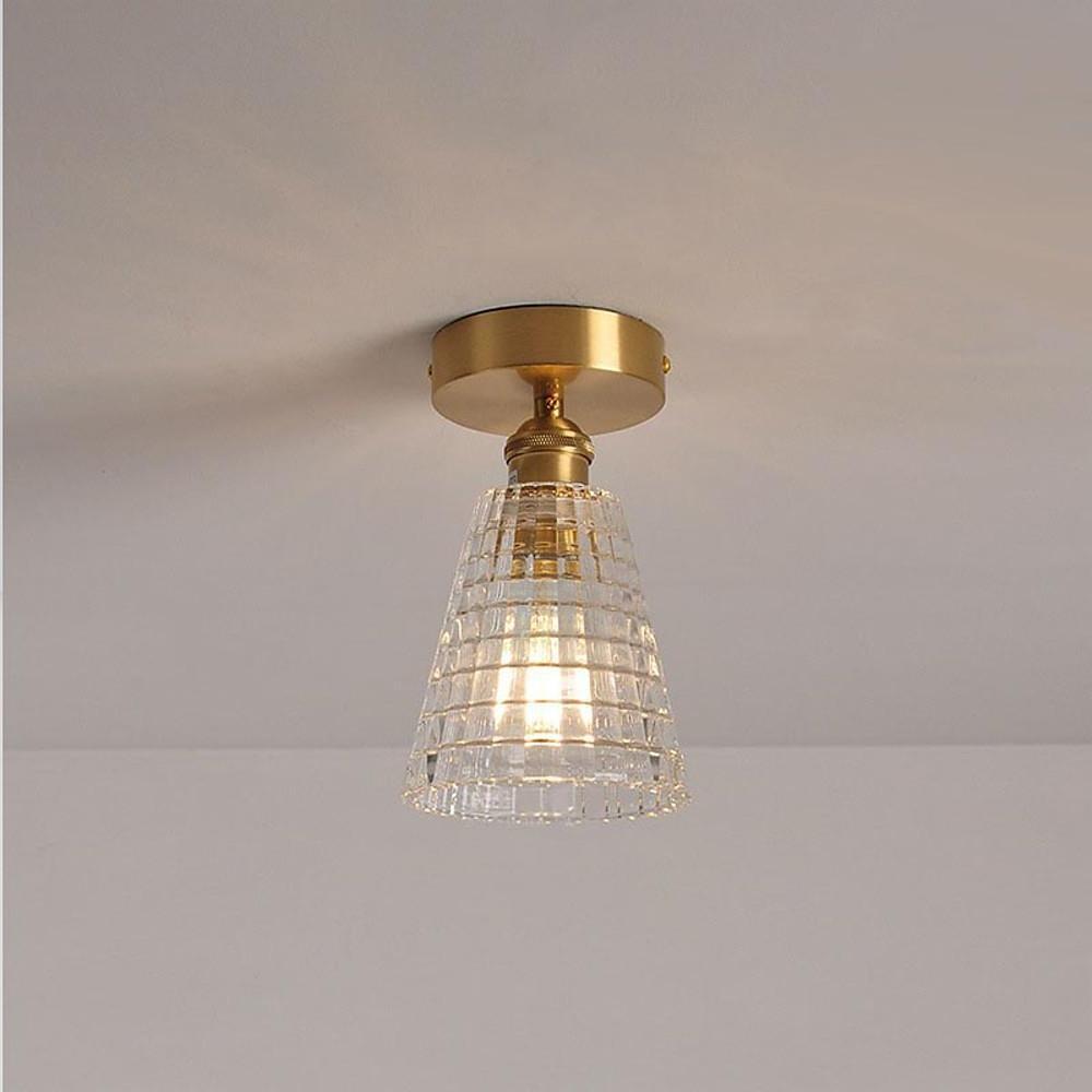 Modern Glass Lantern Pendant Light Industrial Copper Hanging Fixture for Hallway and Bedroom