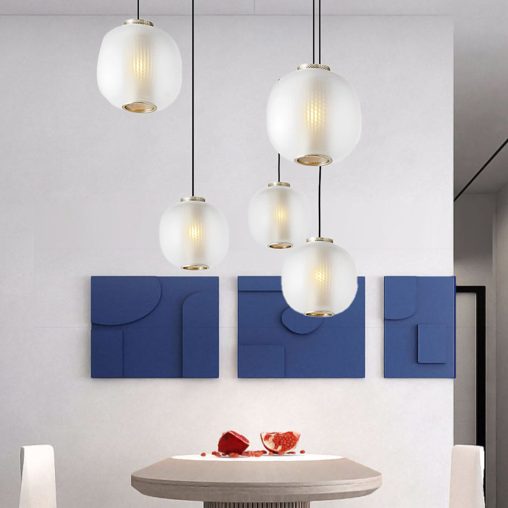 Modern Glass Lantern Pendant Light LED Nordic Hanging Ceiling Lamp for Dining Room and Bedroom