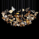 Modern Glass Leaf Crown Chandelier Luxury Gold LED Hanging Pendant Light
