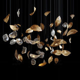 Modern Glass Leaf Crown Chandelier Luxury Gold LED Hanging Pendant Light