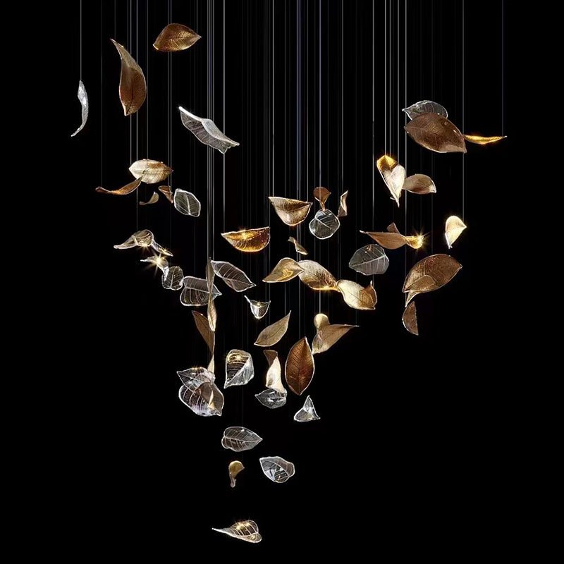 Modern Glass Leaf Crown Chandelier Luxury Gold LED Hanging Pendant Light