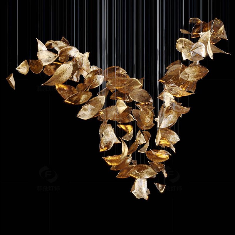 Modern Glass Leaf Crown Chandelier Luxury Gold LED Hanging Pendant Light