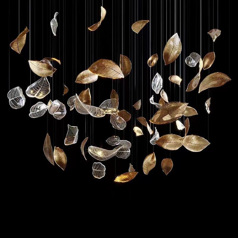 Modern Glass Leaf Crown Chandelier Luxury Gold LED Hanging Pendant Light
