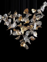 Modern Glass Leaf Crown Chandelier Luxury Gold LED Hanging Pendant Light
