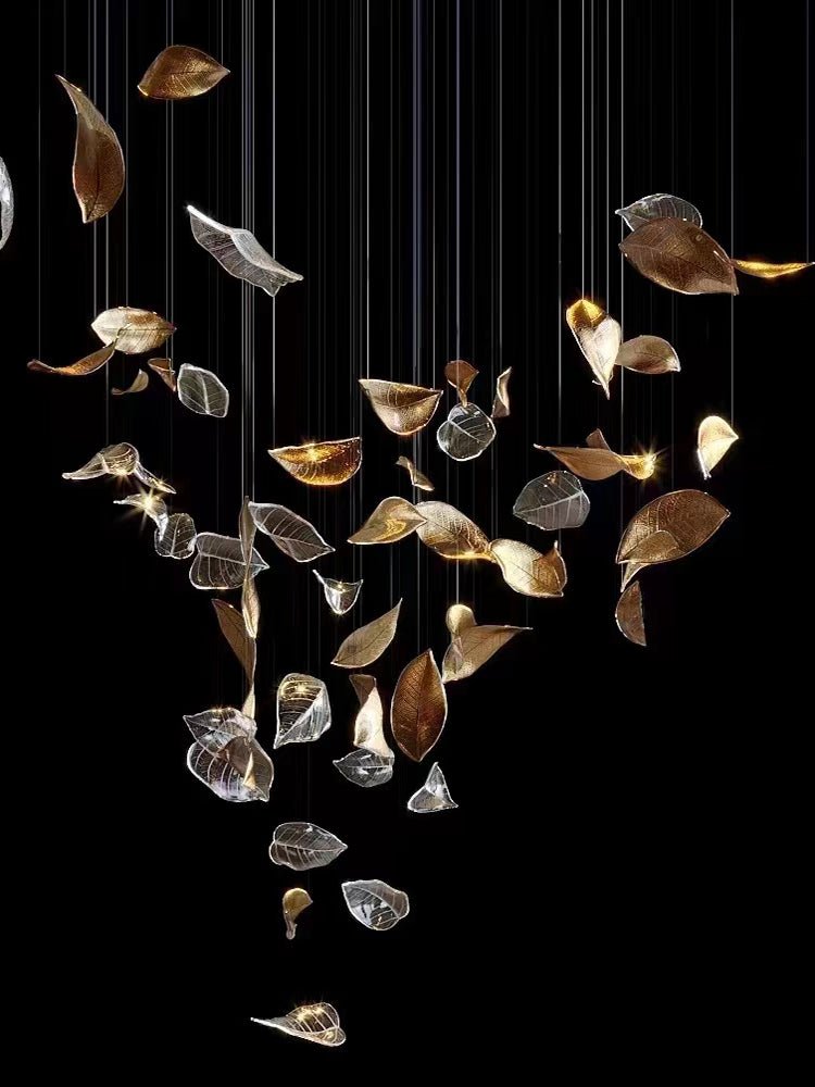 Modern Glass Leaf Crown Chandelier Luxury Gold LED Hanging Pendant Light