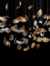 Modern Glass Leaf Crown Chandelier Luxury Gold LED Hanging Pendant Light
