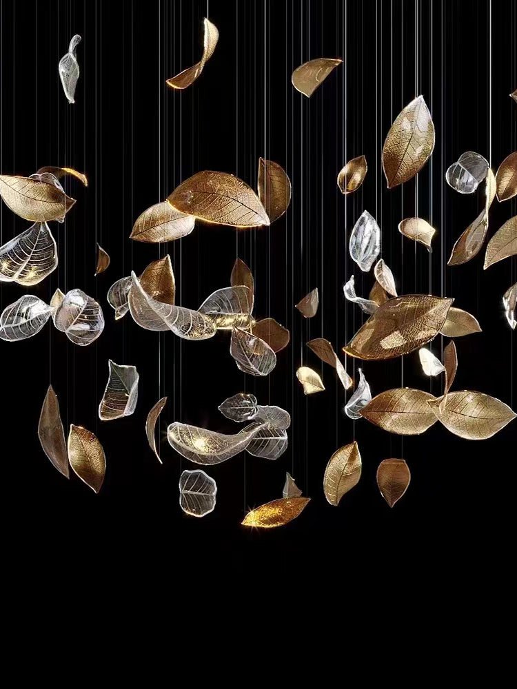 Modern Glass Leaf Crown Chandelier Luxury Gold LED Hanging Pendant Light