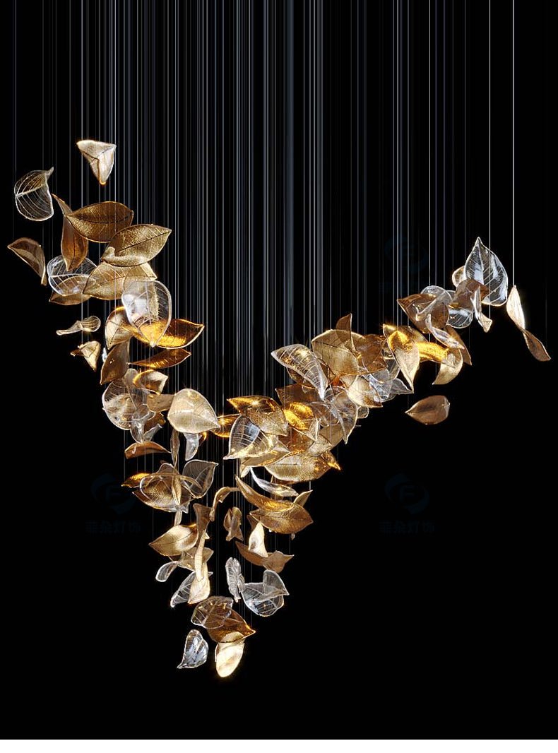 Modern Glass Leaf Crown Chandelier Luxury Gold LED Hanging Pendant Light