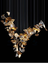 Modern Glass Leaf Crown Chandelier Luxury Gold LED Hanging Pendant Light