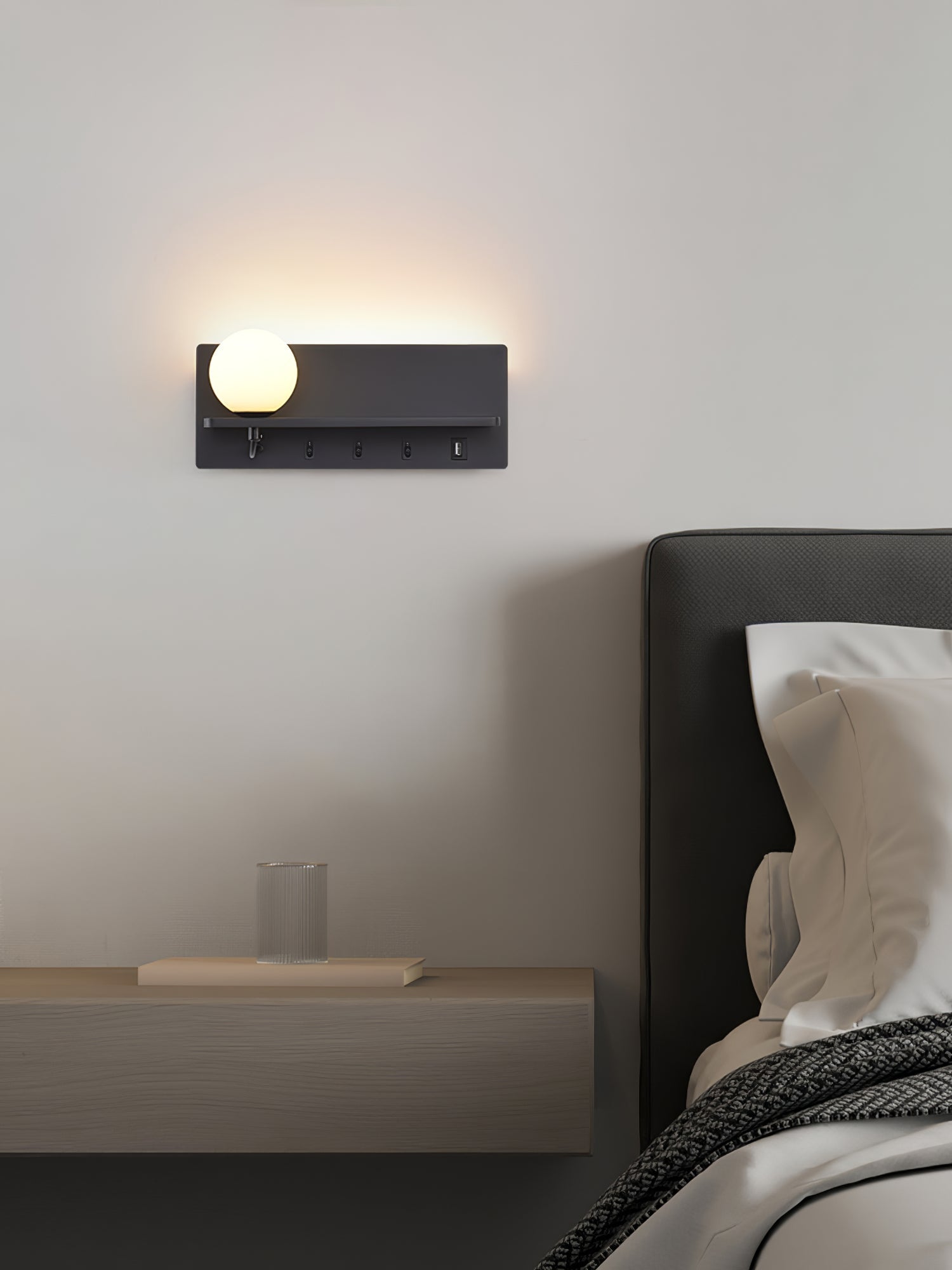 Modern Glass LED Wall Sconce with Reading Light for Bedside and Living Rooms