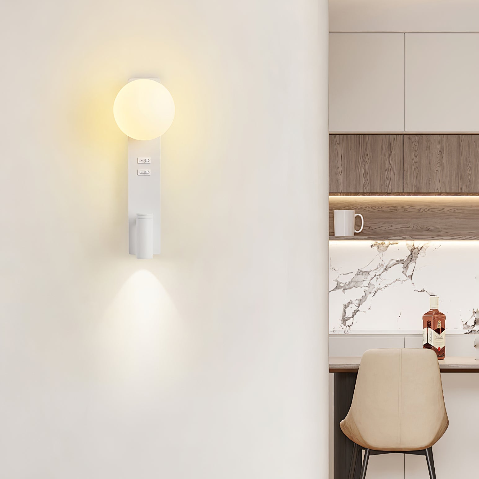 Modern Glass LED Wall Sconce with Reading Light for Bedside and Living Rooms