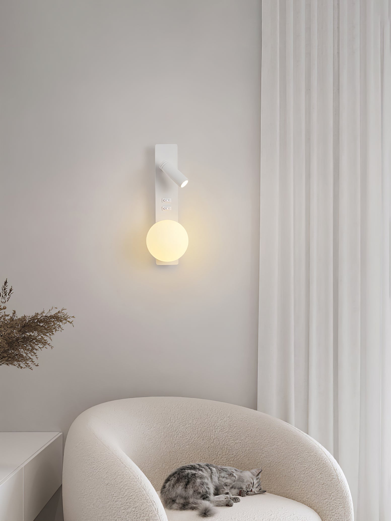 Modern Glass LED Wall Sconce with Reading Light for Bedside and Living Rooms