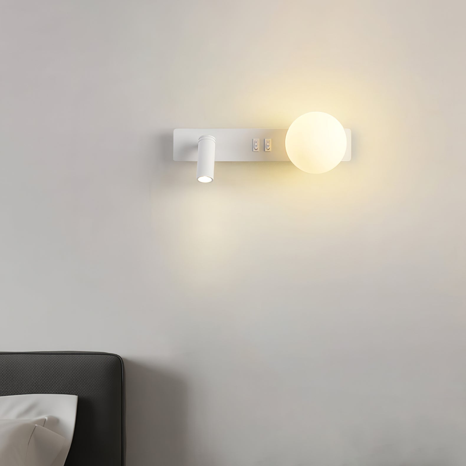 Modern Glass LED Wall Sconce with Reading Light for Bedside and Living Rooms