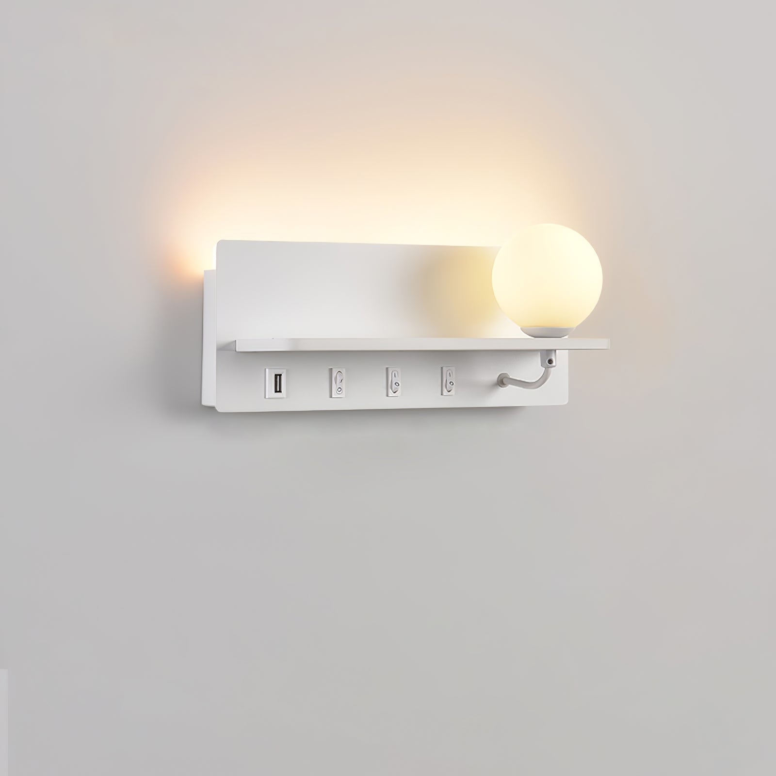 Modern Glass LED Wall Sconce with Reading Light for Bedside and Living Rooms