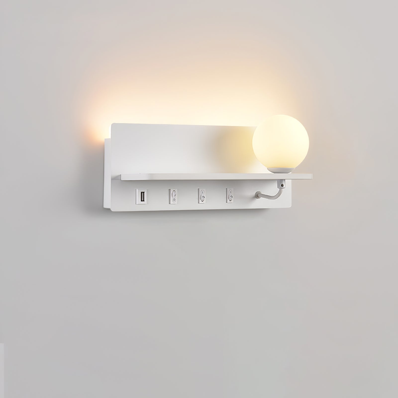 Modern Glass LED Wall Sconce with Reading Light for Bedside and Living Rooms