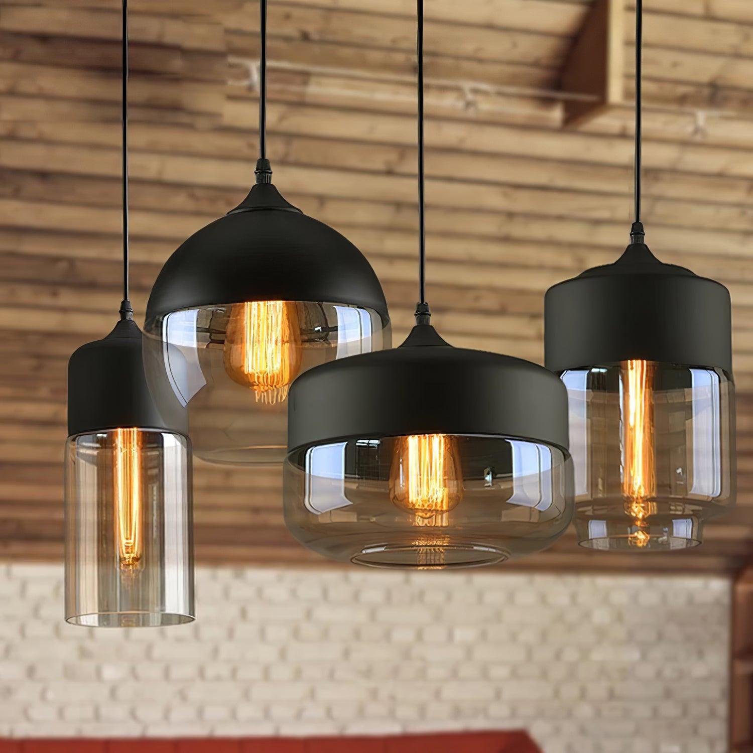 Modern Glass Quartet Pendant Light Fixture with Metal Finish