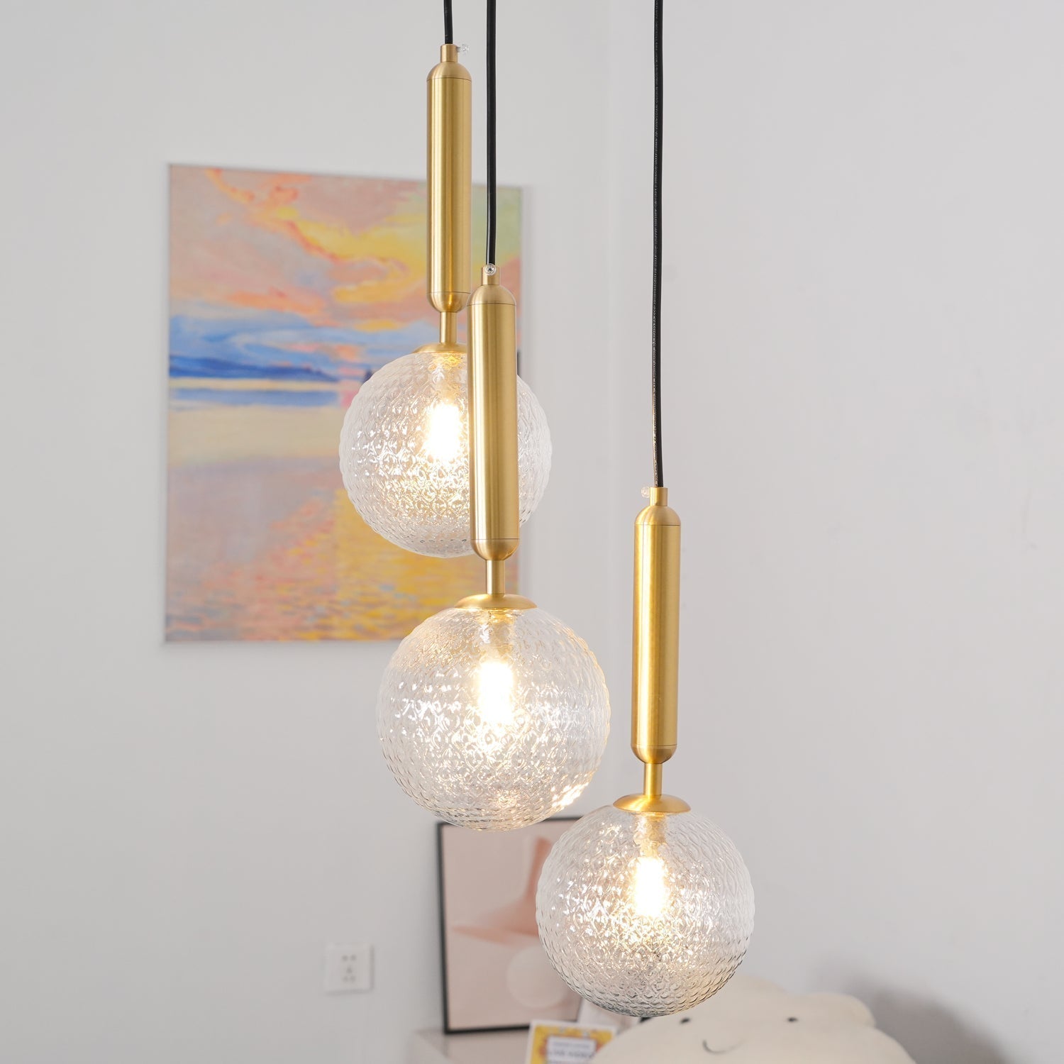Modern Glass Sphere Pendant Light Nordic Mouth Blown Hanging Lamp for Dining Room and Kitchen