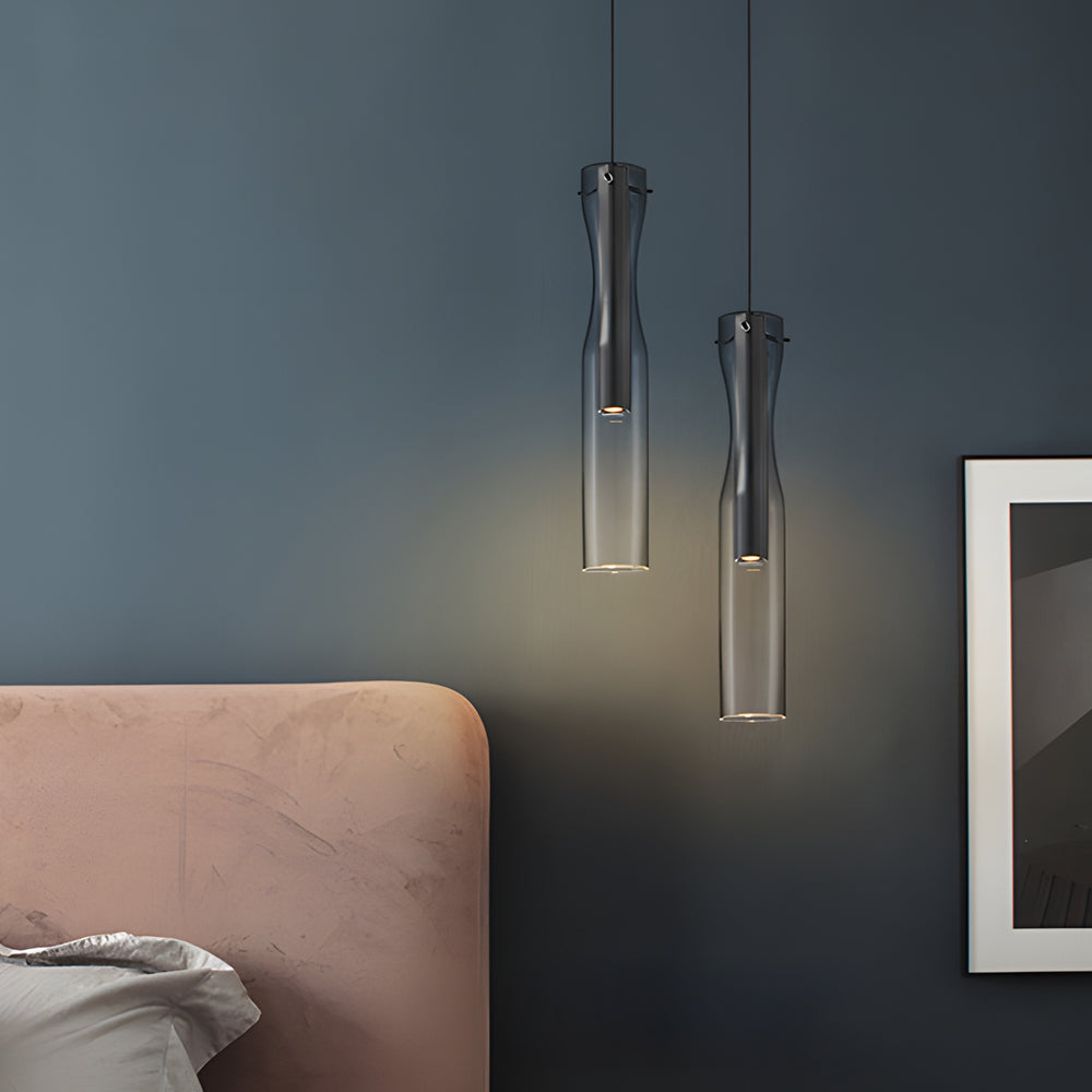 Modern Glass Tube Copper Pendant Light with 3 Color Dimming LED for Living Room