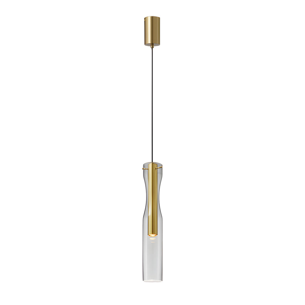 Modern Glass Tube Copper Pendant Light with 3 Color Dimming LED for Living Room